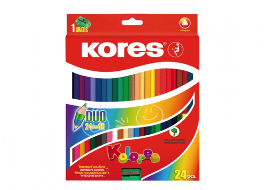 Creioane color Kores 24cul DUO (triunghi/+ascutitoare/3mm) K93224