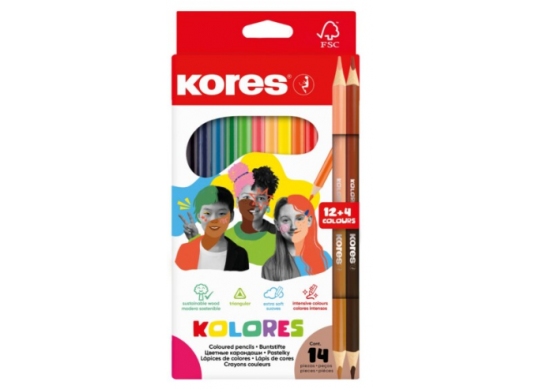 Creioane color Kores 12cul+2cul DUO metalic (triunghiulare) K93611