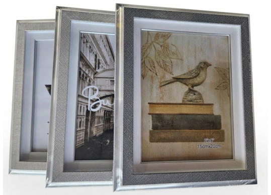 Rama foto 15x20cm (ML39-20)bej,gri,alb cu margine argintie cu suport 252458