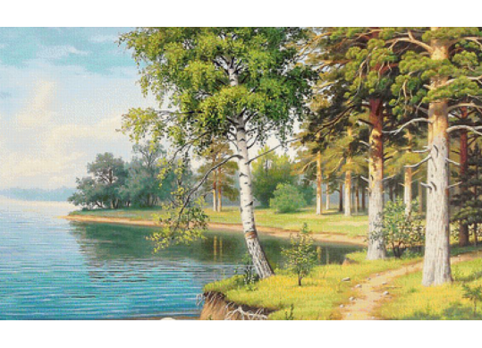 Tablou cu DIAMANTE 30x40 Mesteceni pe malul lacului (fara sasiu) GLD63213