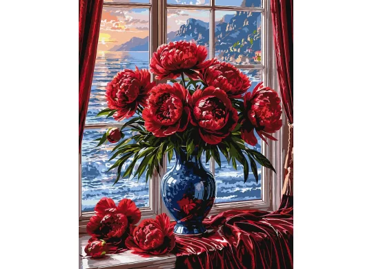 Tablou 40*40/cifre  Flori purpurii într-o vază KHO3393