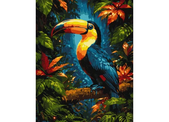 Tablou 40*50/cifre, Un tucan strălucitor în pădure KHO6955