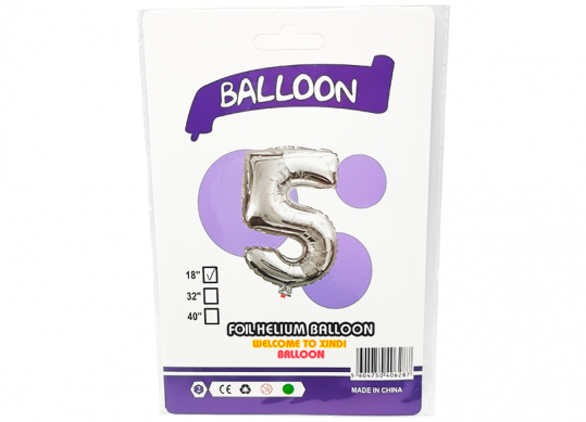 Balon folie Cifra 5 argintiu 42cm 221799