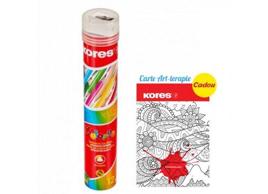 Creioane color Kores 12cul TUB (triunghi.+ascutitoare/3mm) K93313