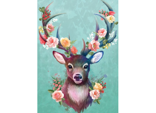 Tablou cu DIAMANTE 40x50 Cerb cu o coroana de flori (fara sasiu) GLE77330