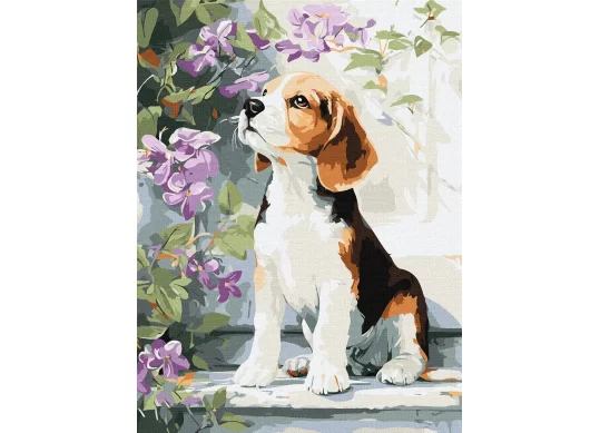 Tablou 30*40/cifre Beagle printre flori KHO6969