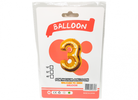 Balon folie Cifra 3 auriu 42cm 221652