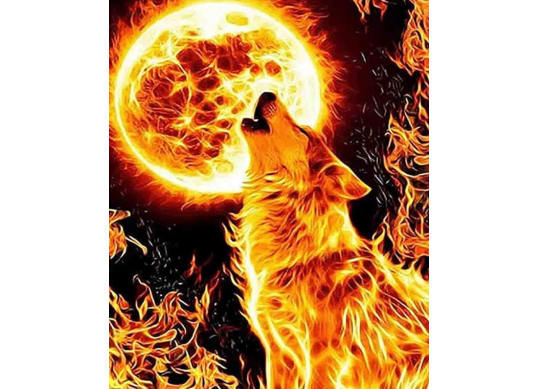 Tablou cu DIAMANTE 30x40 Lup de foc la luna (fara sasiu) GLD63226