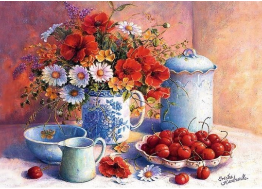 Tablou cu DIAMANTE 40x50 Cirese și flori la dejun (fara sasiu) GLE76542