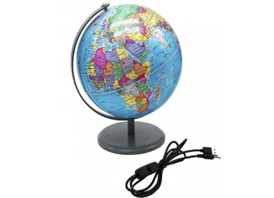 Glob politic 20cm EN (iluminat) PVC+USB albastru GL20.PVC-USB