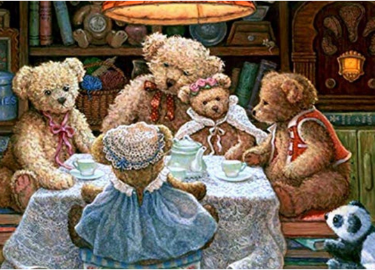 Tablou cu DIAMANTE 30x40 Ursuleti de plus la masa (fara sasiu) GLD62806