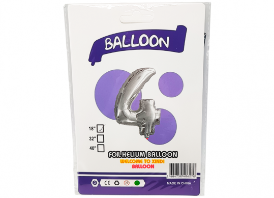 Balon folie Cifra 4 argintiu 42cm 221782