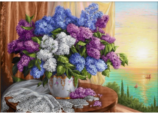 Tablou cu DIAMANTE 30x40 Flori de liliac (fara sasiu) GLD62833