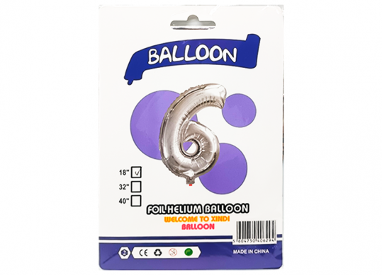 Balon folie Cifra 6 argintiu 42cm 221805
