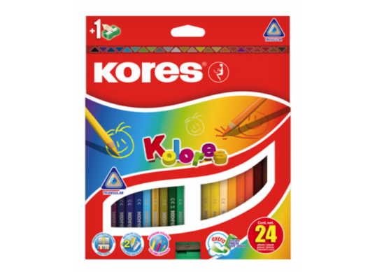 Creioane color Kores 24cul (triunghiulare/+ascutitoare/3mm) K93324