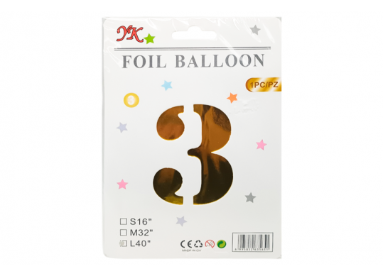 Balon folie Cifra 3 auriu 100cm 221874