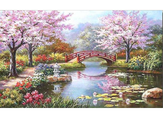 Tablou cu DIAMANTE 20x30 Peisaj cu Sakura (fara sasiu) GLB31162