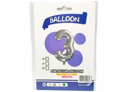 Balon folie Cifra 3 argintiu 42cm 221775