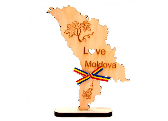 Suvenir lemn-Harta Moldovei - Love Moldova 15cm LVM