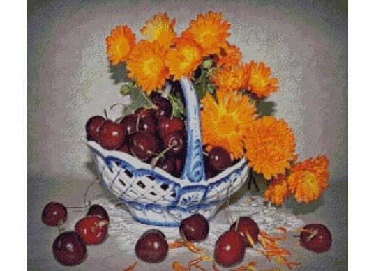 Tablou cu DIAMANTE 30x40 Cirese cu galbenele (fara sasiu) GLD62846