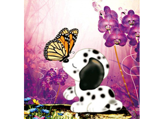 Tablou cu DIAMANTE 20x30 Dalmatian cu fluture (fara sasiu) GLB30345